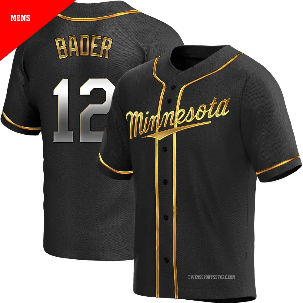 Men's #12 Harrison Bader Minnesota Twins Gold Replica Black