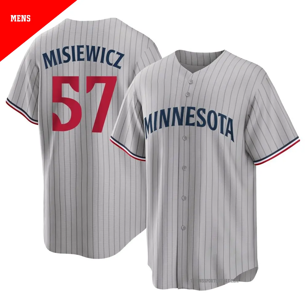 Men's ＃57 Anthony Misiewicz Minnesota Twins Gray Replica Road Jersey