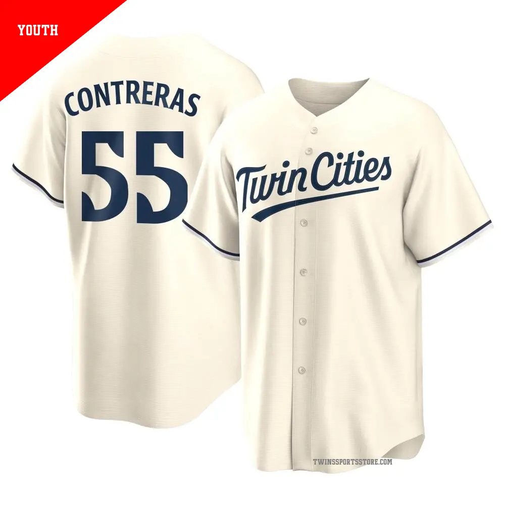 Youth ＃55 Mark Contreras Minnesota Twins Cream Replica Alternate Jersey
