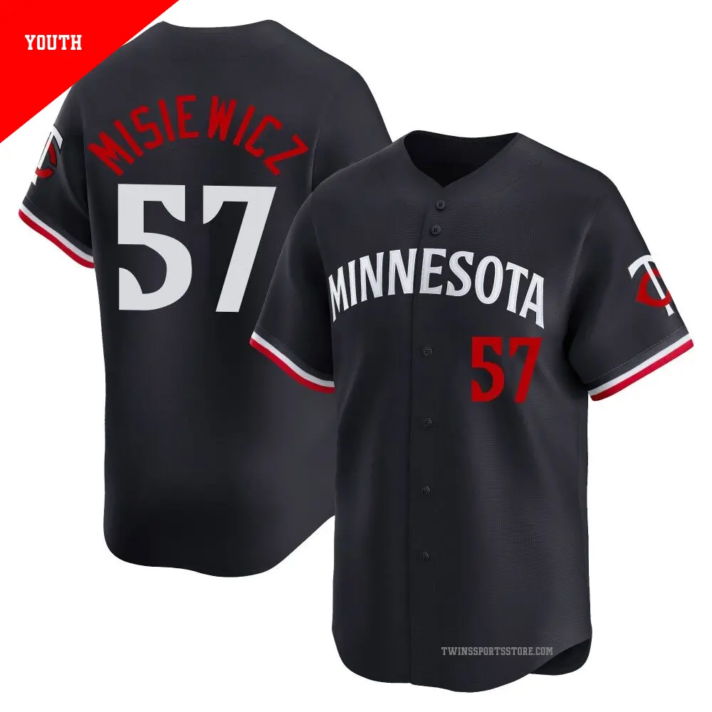 Youth ＃57 Anthony Misiewicz Minnesota Twins Navy Limited Alternate Jersey