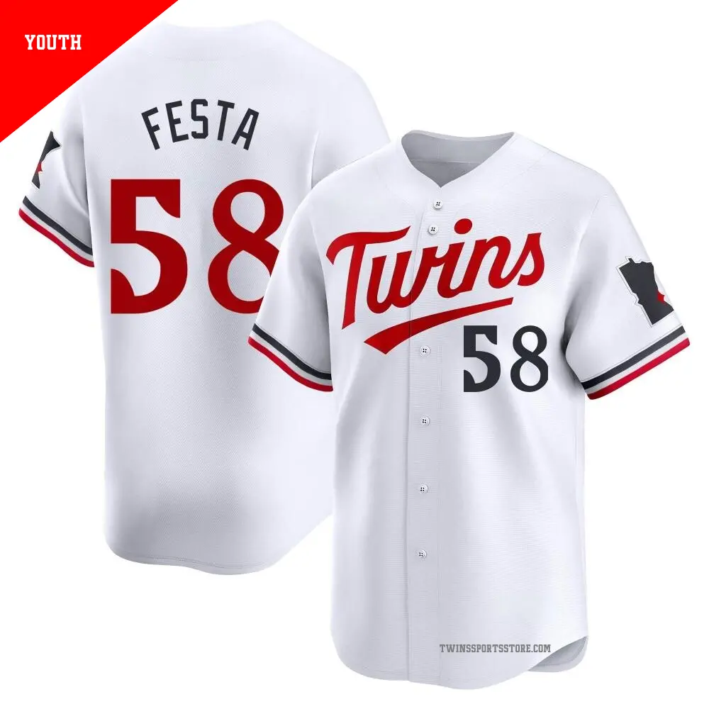 Youth ＃58 David Festa Minnesota Twins White Limited Home Jersey