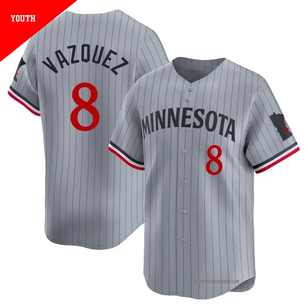 Youth ＃8 Christian Vazquez Minnesota Twins Gray Limited Road Jersey